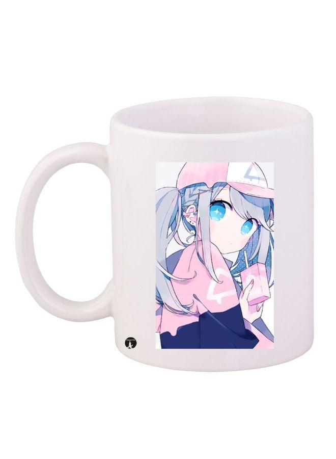RYN Cartoon Printed Coffee Mug White/Pink/Blue 11ounce