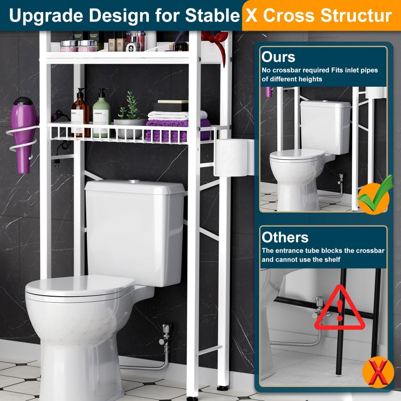 Mlinavn Over The Toilet Storage Cabinet,4 Tier Bathroom Organizer and Storage With Adjustable Shelf Waterproof Feet Pad and Basket Multifunctional Space Saver Freestanding Bathroom Shelves With Dividers White - Image 4