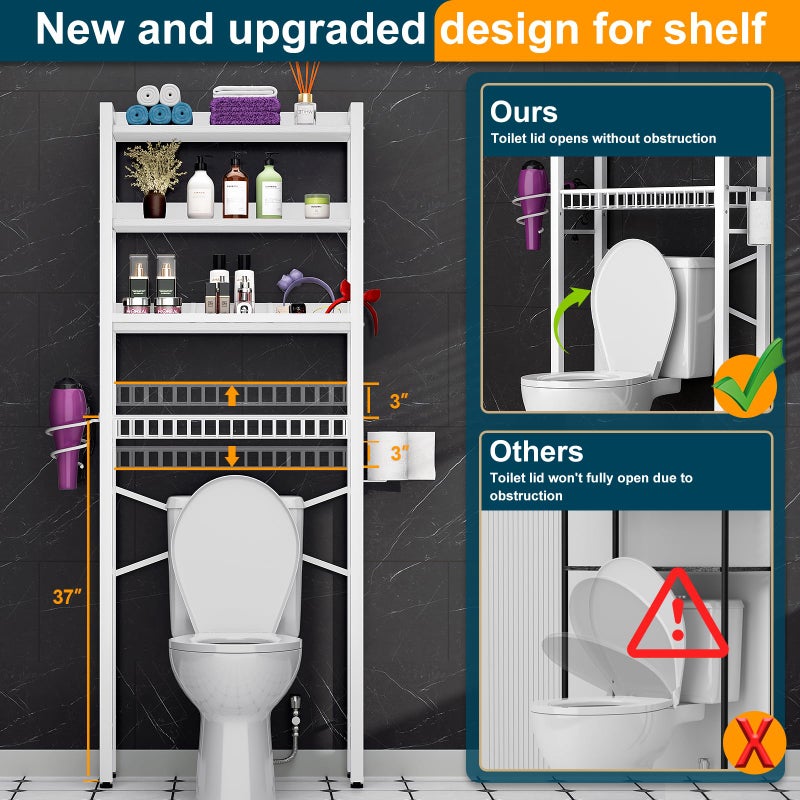 Mlinavn Over The Toilet Storage Cabinet,4 Tier Bathroom Organizer and Storage With Adjustable Shelf Waterproof Feet Pad and Basket Multifunctional Space Saver Freestanding Bathroom Shelves With Dividers White - Image 2