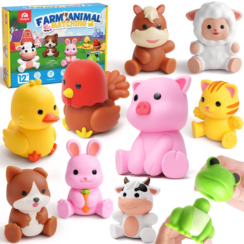 Coogam 10Pcs Farm Animal Matching Toys Fine Motor Sorting Games for Kids Age 13 Montessori Learning Sensory Fidget Toy Gift for Baby Shower Bath Birthday - Image 2
