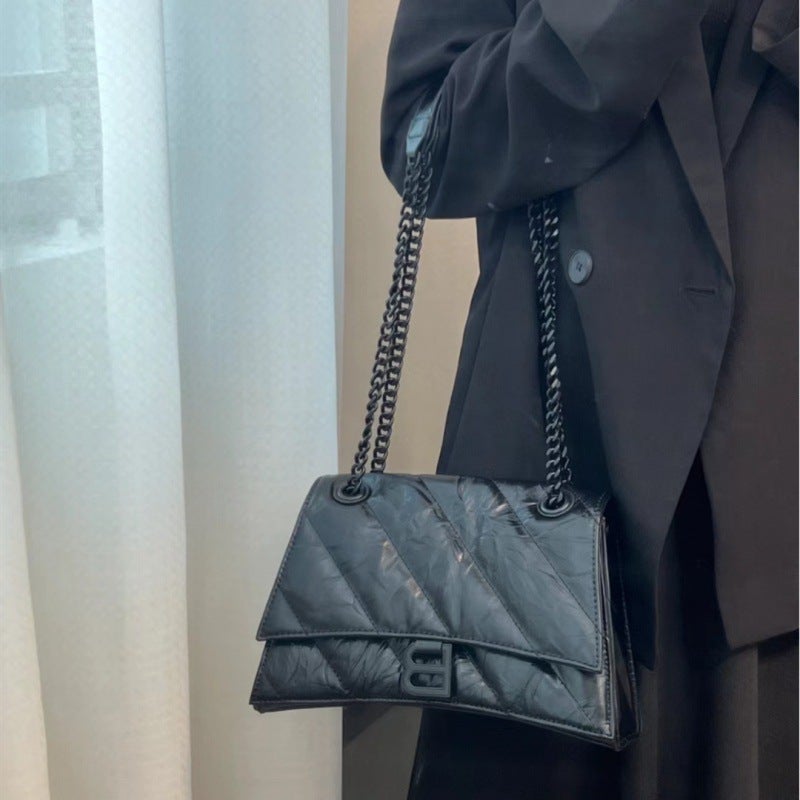 2023 New Twill Hourglass Bag Genuine Leather Pleated Diamond Chain Bag Shoulder Crossbody Underarm B Buckle Women'S Bag - Image 2