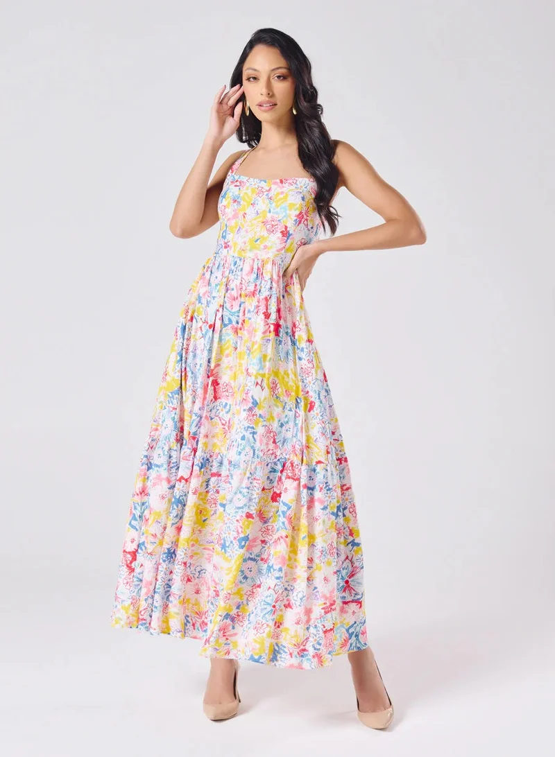 Zigzag Floral Print Maxi Dress