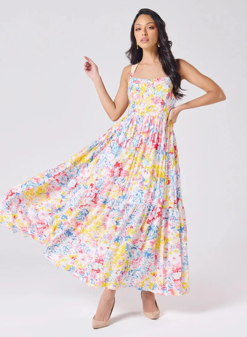 Zigzag Floral Print Maxi Dress