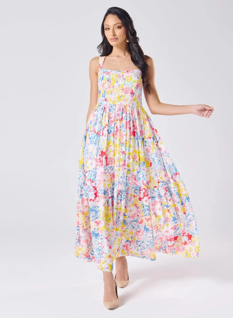 Zigzag Floral Print Maxi Dress