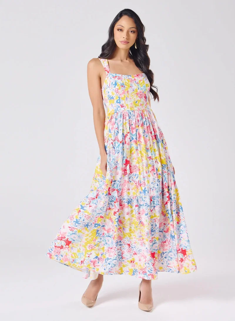 Zigzag Floral Print Maxi Dress
