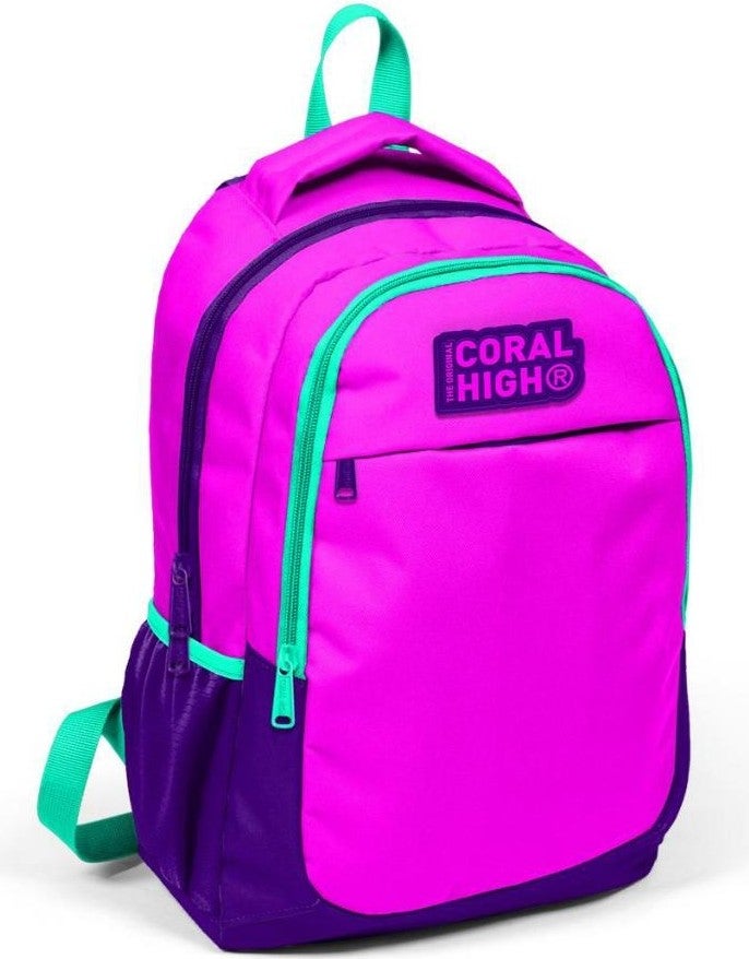 CORAL HIGH Kids Purple Pink Three Compartment School Backpack 14401  - Image 1