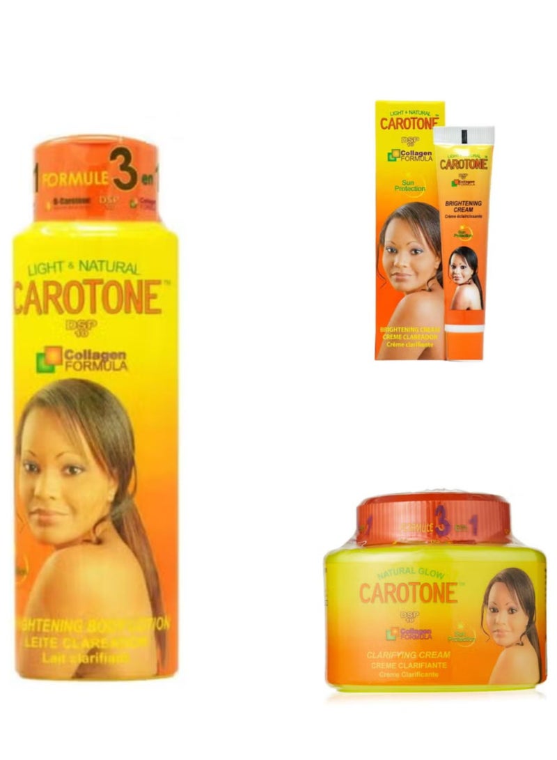 أفضل مجموعة من 3 كريمات تفتيح البشرة بتركيبة الكولاجين من كاروتون 135 مل، لوشن للجسم 215 مل، كريم DSP10 بتركيبة الكولاجين، حماية من الشمس 30 مل