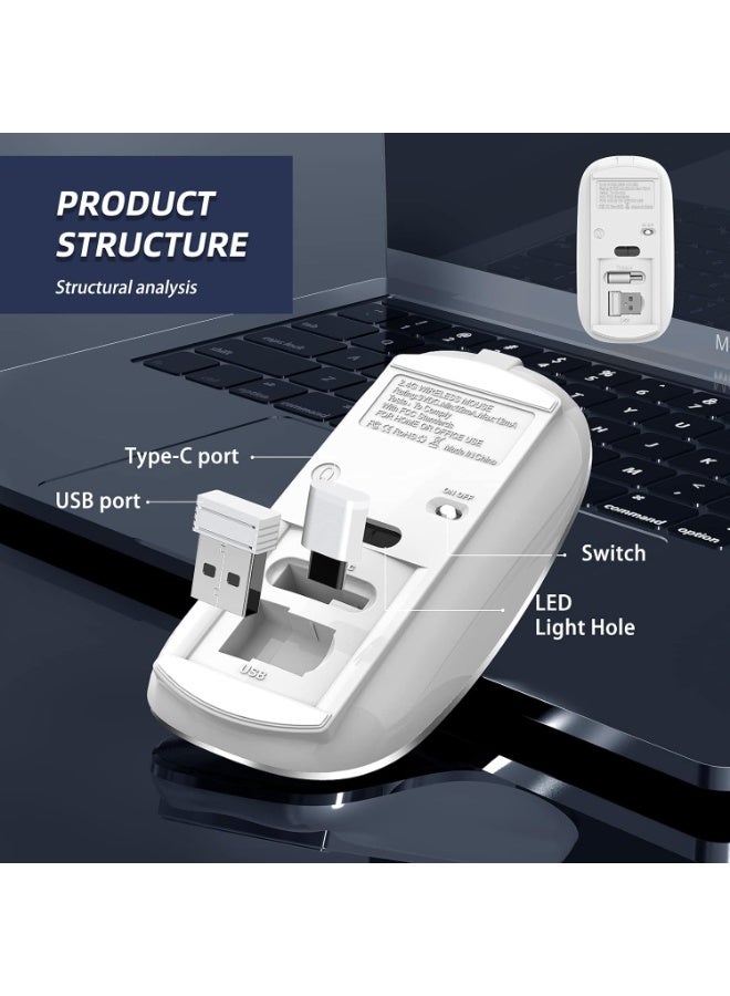 ماوس لاسلكي قابل للشحن محمول صامت ثنائي الوضع USB-A وType-C مع 3 مستويات DPI قابلة للتعديل للكمبيوتر المحمول وPC (Q23S أسود) (أبيض) - Image 4