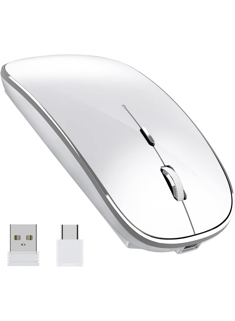 ماوس لاسلكي قابل للشحن محمول صامت ثنائي الوضع USB-A وType-C مع 3 مستويات DPI قابلة للتعديل للكمبيوتر المحمول وPC (Q23S أسود) (أبيض) - Image 3