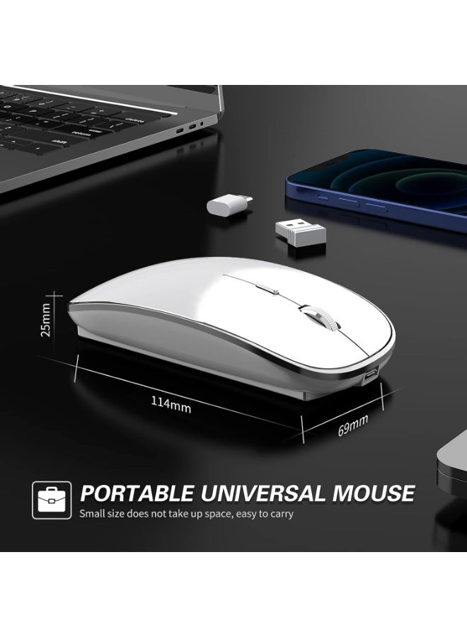 ماوس لاسلكي قابل للشحن محمول صامت ثنائي الوضع USB-A وType-C مع 3 مستويات DPI قابلة للتعديل للكمبيوتر المحمول وPC (Q23S أسود) (أبيض) - Image 2
