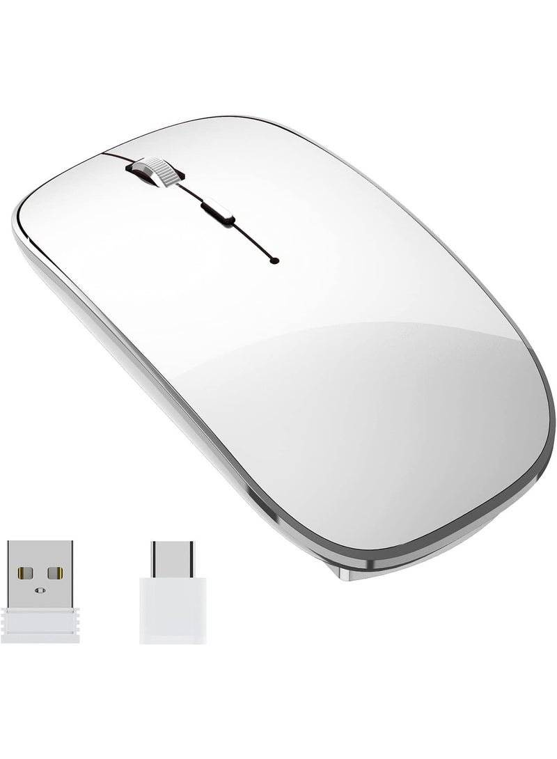 ماوس لاسلكي قابل للشحن محمول صامت ثنائي الوضع USB-A وType-C مع 3 مستويات DPI قابلة للتعديل للكمبيوتر المحمول وPC (Q23S أسود) (أبيض) - Image 1