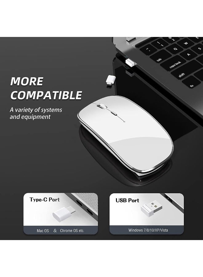 ماوس لاسلكي قابل للشحن محمول صامت ثنائي الوضع USB-A وType-C مع 3 مستويات DPI قابلة للتعديل للكمبيوتر المحمول وPC (Q23S أسود) (أبيض) - Image 5