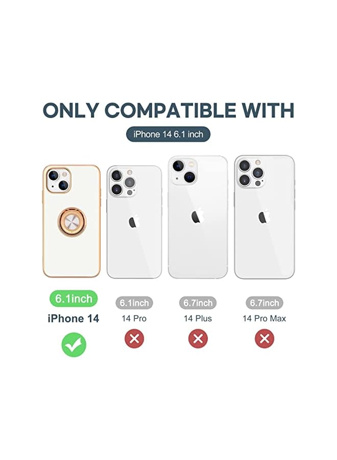 PROMASS Case for iPhone 14 Soft Silicone Luxury Gold Lining Case Rotatable Magnetic Ring Grip Holder Car Mount Kickstand Cover Shock Absorbent Case Compatible for iPhone 14 (White) - Image 2