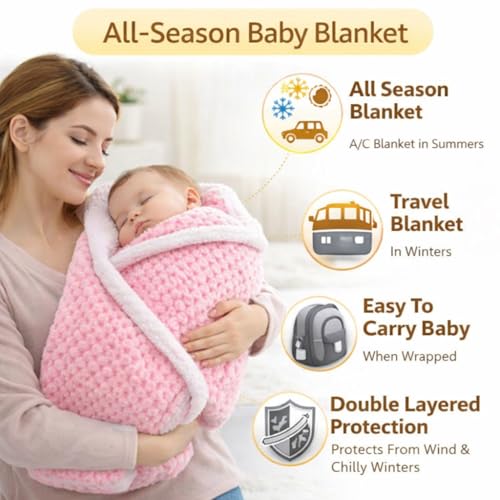 BRANDONN Premium Baby Blanket 100×75 cm – Ultra Soft Flannel Sherpa Newborn Blanket for Winter, AC, Stroller, Crib, Travel (0-12 Months) - Image 2