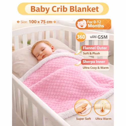 BRANDONN Premium Baby Blanket 100×75 cm – Ultra Soft Flannel Sherpa Newborn Blanket for Winter, AC, Stroller, Crib, Travel (0-12 Months) - Image 3
