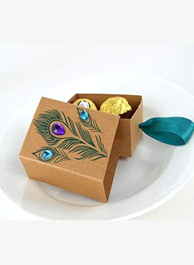 Faylapa Suitcase Candy Boxes, Party Favor Candy Box, Vintage Kraft Paper Gift Bag for Travel Theme Party,Wedding,Birthday,Bridal Shower (Peacock Feather 50pcs) - Image 4