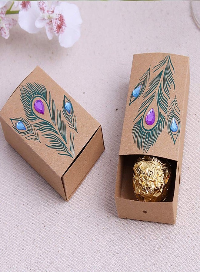 Faylapa Suitcase Candy Boxes, Party Favor Candy Box, Vintage Kraft Paper Gift Bag for Travel Theme Party,Wedding,Birthday,Bridal Shower (Peacock Feather 50pcs) - Image 5