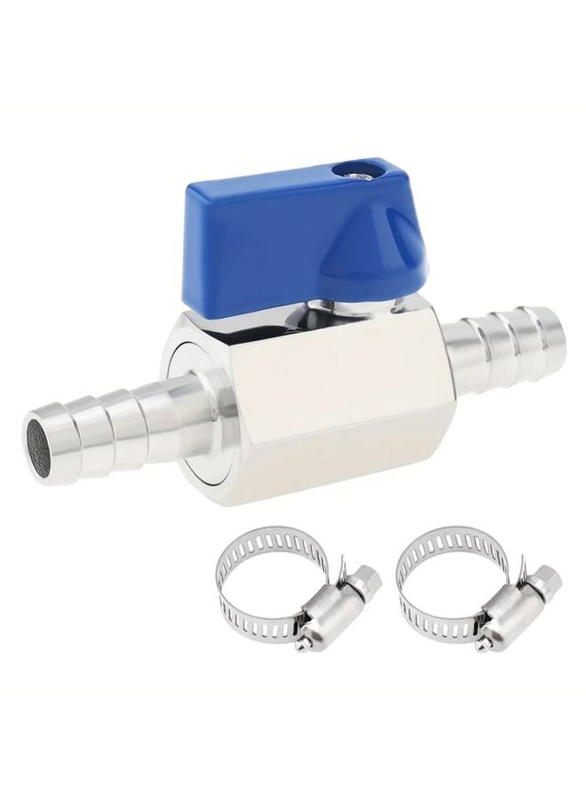 304 Stainless Steel 3 8 Inch Mini Ball Valve With 2 Hose Clamps Barb Shut Off Switch - Image 1