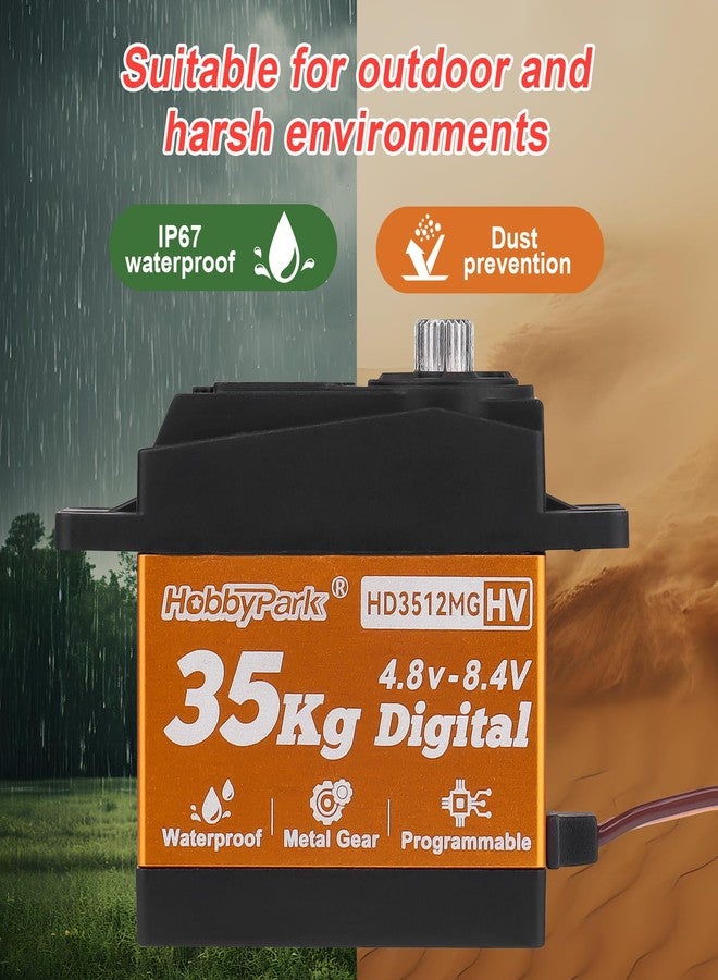 HobbyPark Waterproof 35kg High Torque Servo Motor Metal Gear Digital Servo Stainless Steel Gear Arduino Servo for RC Crawler RC Car RC Truck Buggy Airplane HV Programmable Control Angle 180° - Image 2