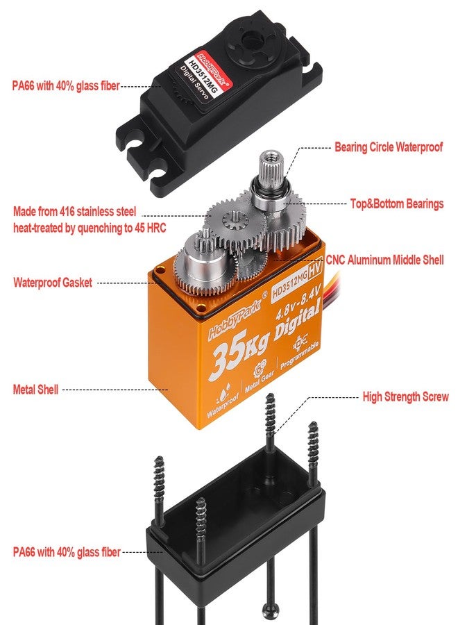 HobbyPark Waterproof 35kg High Torque Servo Motor Metal Gear Digital Servo Stainless Steel Gear Arduino Servo for RC Crawler RC Car RC Truck Buggy Airplane HV Programmable Control Angle 180° - Image 4