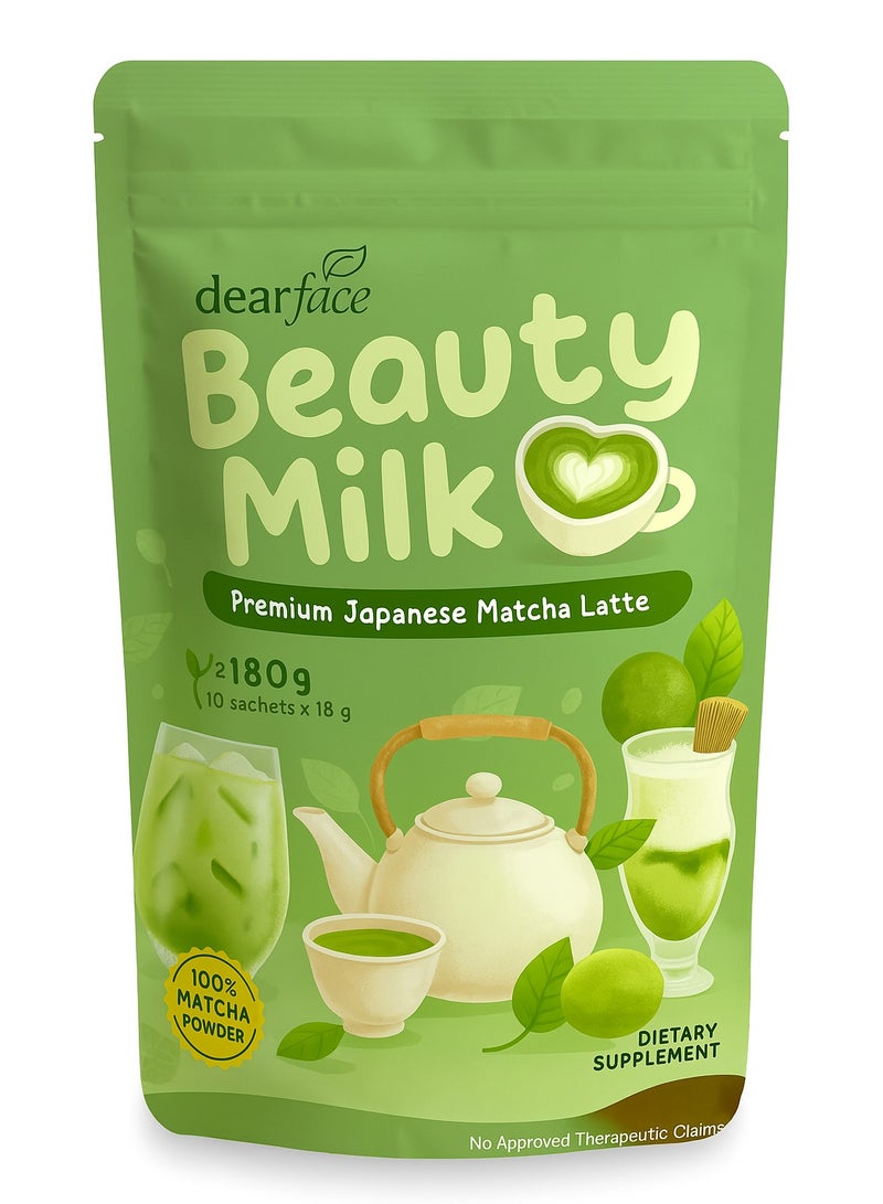 Dear Face Beauty Milk – 180g | Premium Japanese Matcha Latte for Skin Glow & Detox | Beauty Drink & Whitening Milk Supplement - Image 1