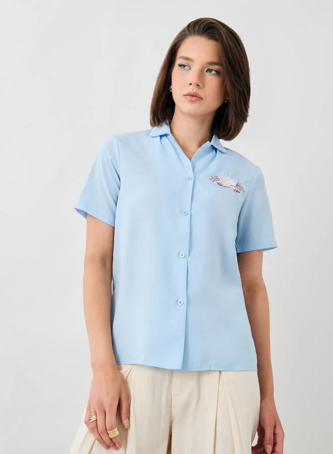 Take Two Take Two Embroidered Short Sleeve Spread Collar Shirt