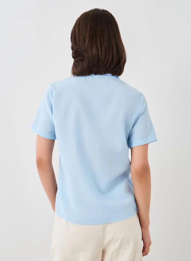 Take Two Take Two Embroidered Short Sleeve Spread Collar Shirt