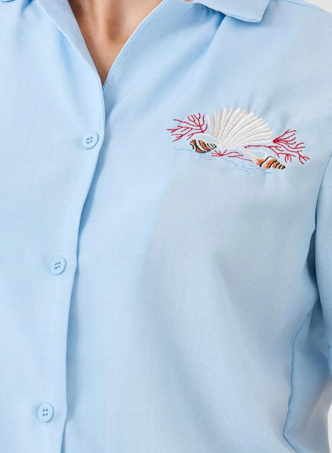 Take Two Take Two Embroidered Short Sleeve Spread Collar Shirt