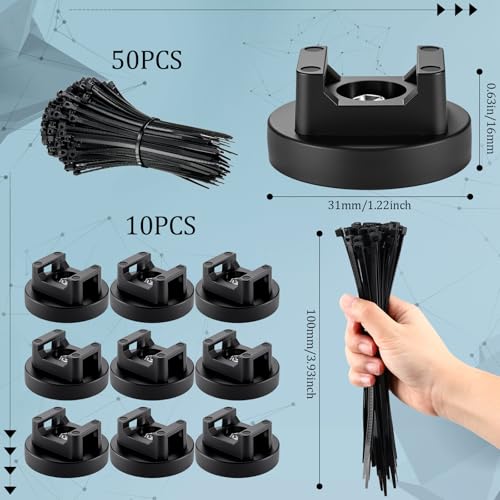 Yookeer 60 Pieces Magnetic Zip Tie Mount Multipurpose Cable Holder Magnets Magnetic Wire Management Bases with Heavy Duty Zip Mount Nylon Cable Ties in Total 31mm - Image 3