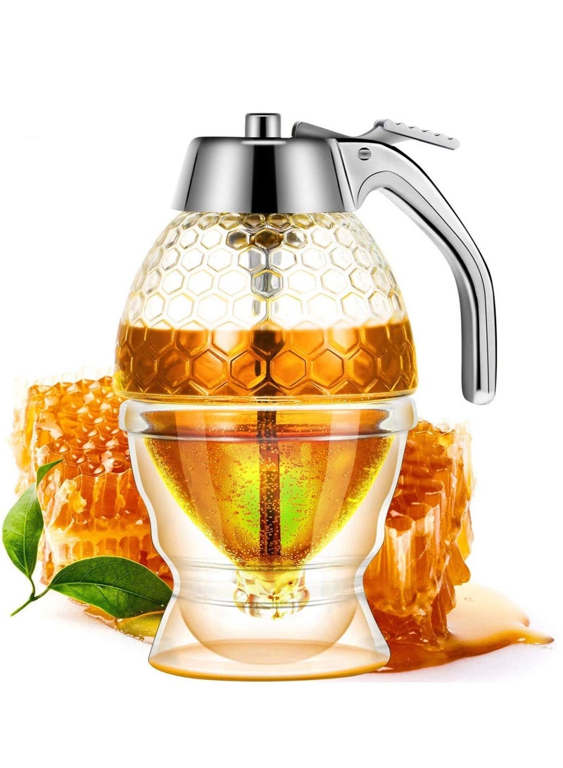 Dispenser with Stand Honey Container, Syrup and Sugar Jar Pot, No Drip Dispenser with High Capacity - Image 1