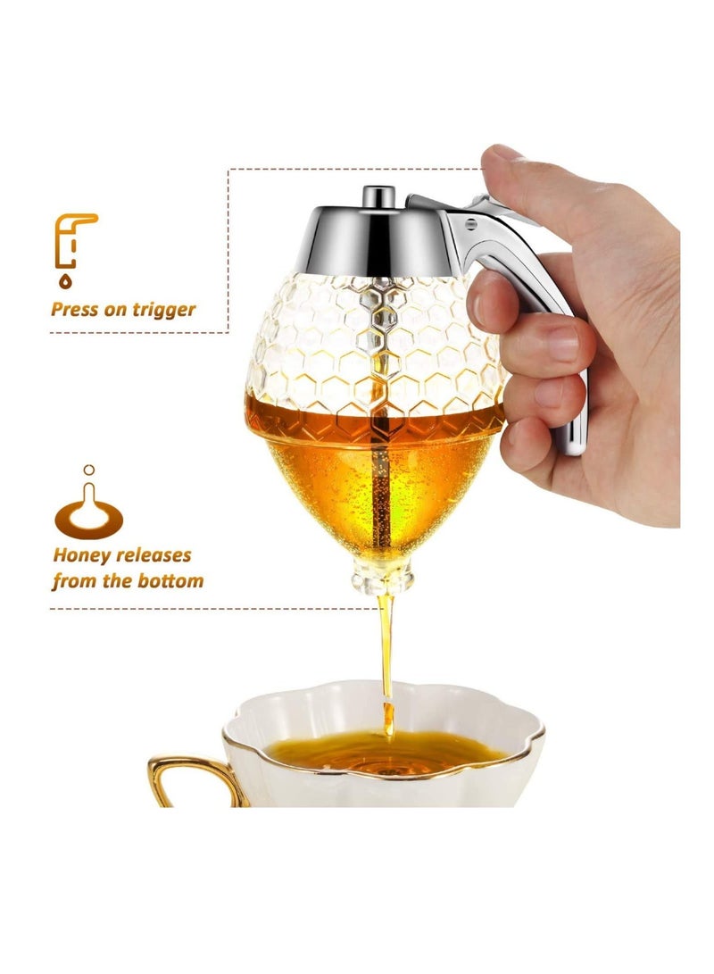 Dispenser with Stand Honey Container, Syrup and Sugar Jar Pot, No Drip Dispenser with High Capacity - Image 2