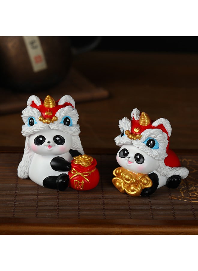 Chinese Trendy Creative Lion Awakening Panda Ornaments Cartoon Cute Little Animals Office Desktop Decoration New Year Party Gifts