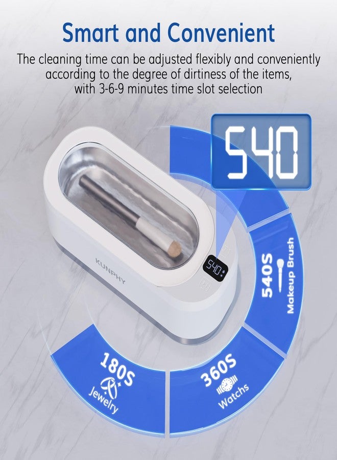 kunphy Upgraded Ultrasonic Jewelry Cleaner with 50ml Solution, 48KHZ, 12oz Capacity, Ultrasonic Cleaner with 3 Digital Timers, Touch Control, Idea for Jewelry, Glasses - Image 4