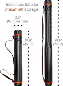 VViViD VViViD 17.5” - 29.5” inch Black Telescoping Storage Tube, with Carrying Strap, for Posters, Documents, Art, Blueprints, and More  - Image 2
