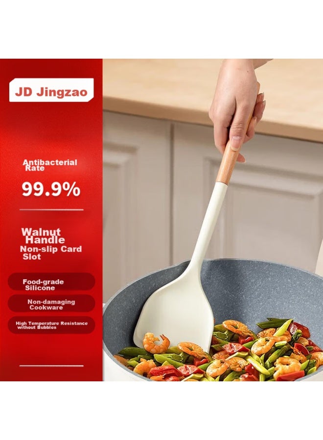 JD.com Jd Jingzao Antibacterial Silicone Spatula With Beech Wood Extended Handle, Non-stick Pan Specialized Cooking Spatula For Home Use, Large Pot Spatula  - Image 1