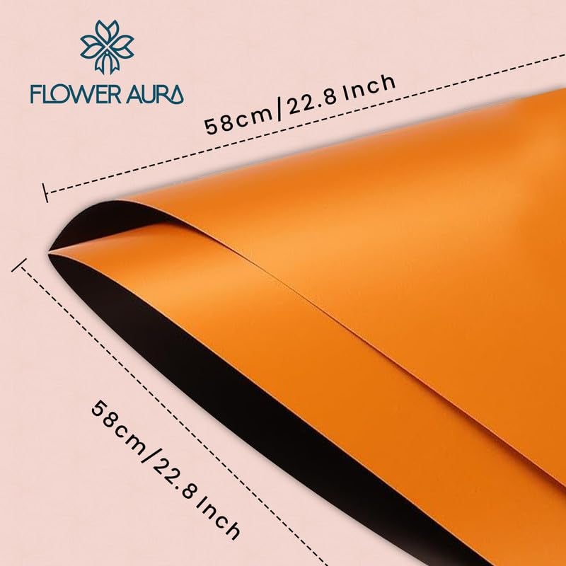 FlowerAura Designer Waterproof Two Sided Orange & Black Korean Wrapping Paper For Flower Bouquet Wrapping Paper, Gift Wrapping Paper, DIY Handmade Paper, Artistic & Florist Creation Paper (Set of 20) - Image 3
