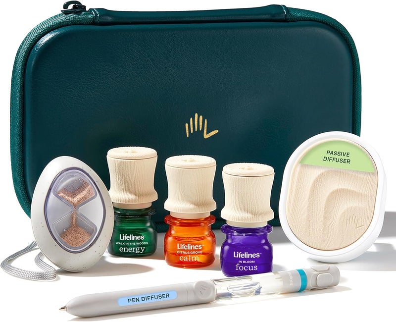 Lifelines Sensory Essentials Travel Set - Includes Everyday Aromatherapy Diffuser, Fidget Grounding Stone, Pen Diffuser & 3 Essential Oil Blends - Unique Sensory Gifts for Women & Men