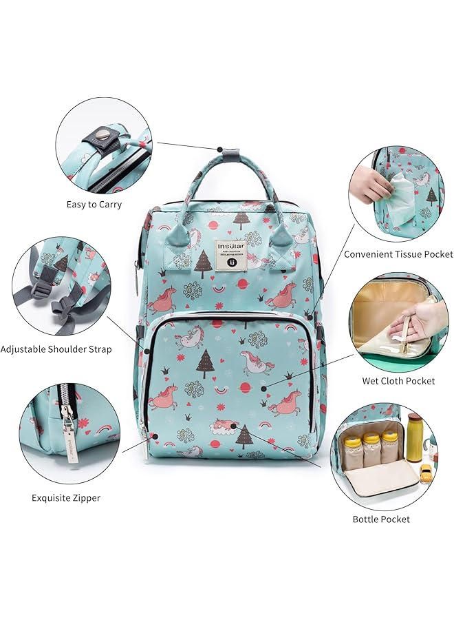 insular Diaper Backpack Multi Function Travel Bag Waterproof Maternity Nappy Changing Bag For Mom Girls Large Capacity Baby Backpack With Stroller Straps And Changing Pad - Image 2