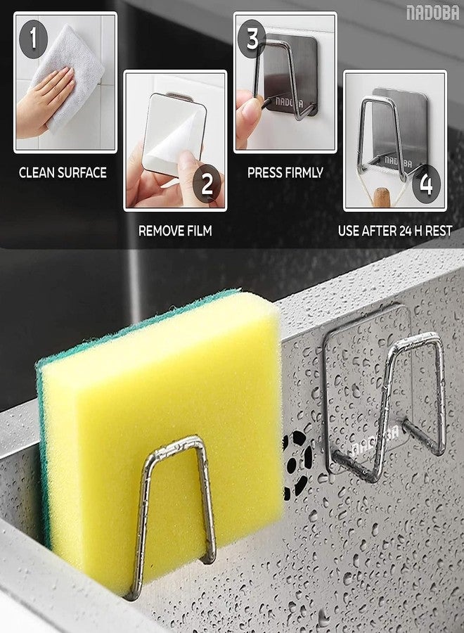 FALONG Kitchen Sponge Holder Quick Drying Caddy Hook Stainless Steel Rust Proof Waterproof Sink Soap Sponge Holder Small Sponge Holder (Pack of 2) - Image 2