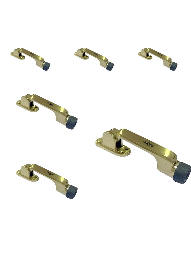 BRASK BRASK Brass HeavyDuty Door Stopper 5 Inch with Screws Model 632 Wooden Door Stoppers Durable Stylish Door Stoppers for Home Office and Hotels 6 Golden Satin  - Image 1