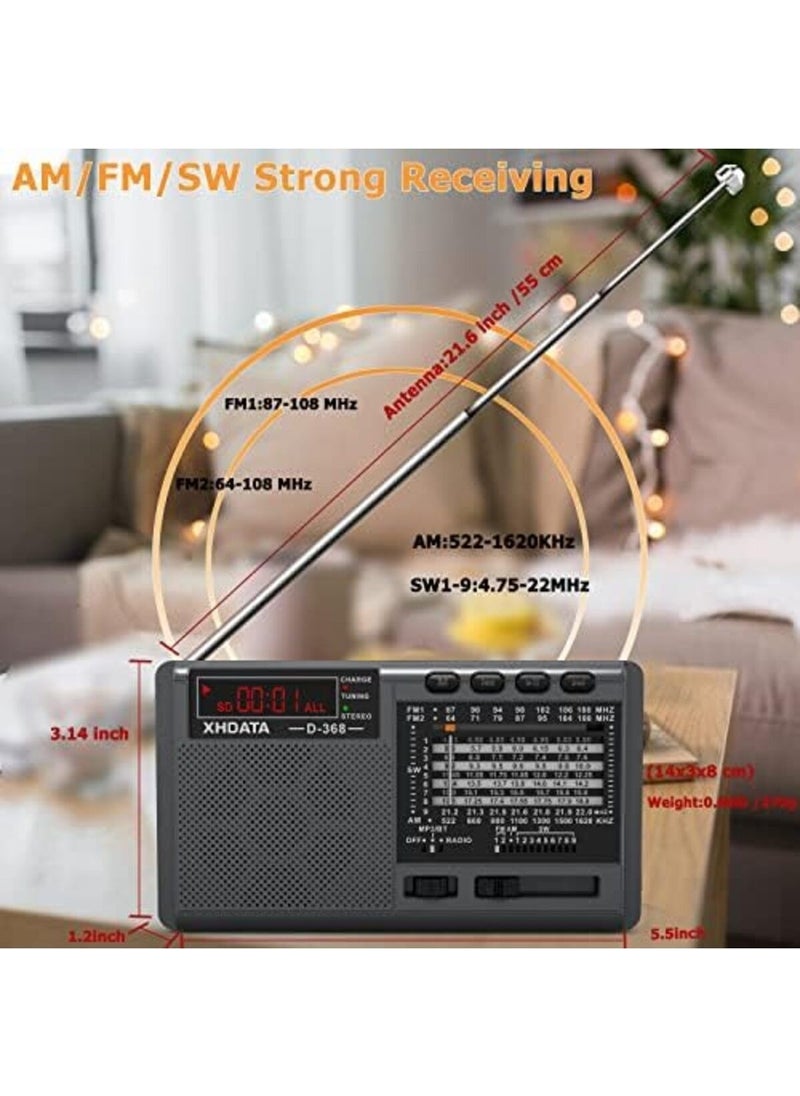XHDATA - D368 Shortwave Am Fm 12 Band Dsp Stereo Portable Radio Mp3 Player Rechargeable - Image 1
