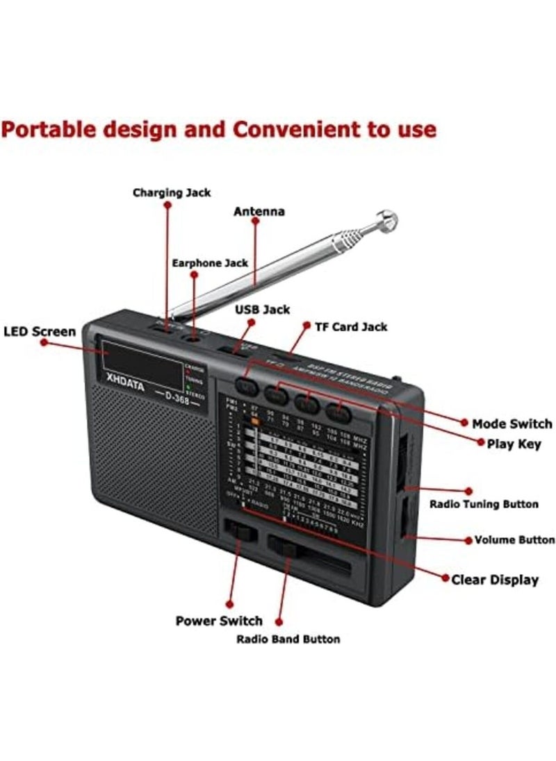 XHDATA - D368 Shortwave Am Fm 12 Band Dsp Stereo Portable Radio Mp3 Player Rechargeable - Image 1