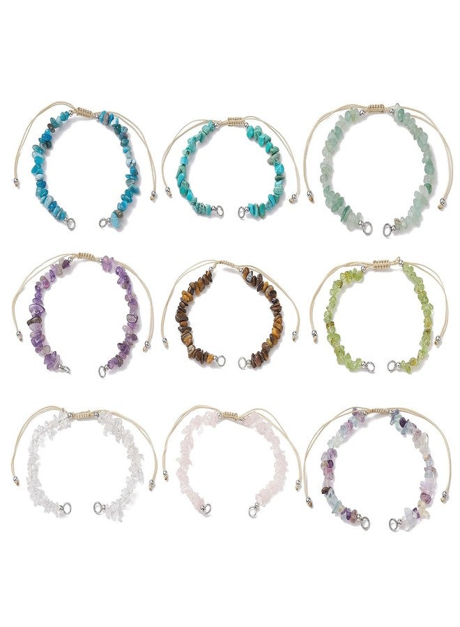 Ipotkitt 9pcs Natural Gemstone Chips Nylon Braided Bracelets Healing Crystal Ropes Adjustable Braided Beaded Bracelets for DIY Jewelry Wrist Anklet Decor - Image 1