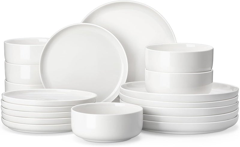 MALACASA LUNA Series 18 Piece White Porcelain Dinner Set for 6 People with Flat Plates, Dessert Plates, Cereal Bowls, Round Dinnerware Set - Image 1