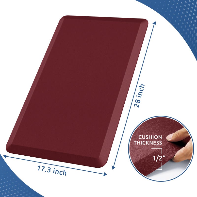 KitchenClouds Kitchen Mat Cushioned Anti Fatigue Rug 17.3"x28" Water Resistant Non Slip Kitchen Standing Desk Mat Comfort Floor Mats for Kitchen House Sink Office (Red) - Image 2