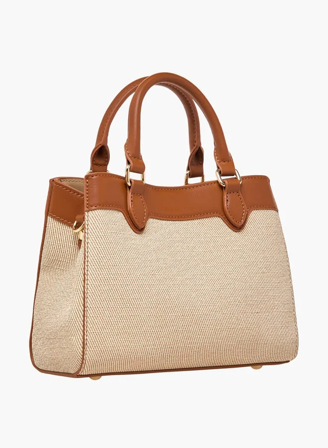 لو كونفورت Women Panelled Tote Bag with Detachable Strap and Button Closure