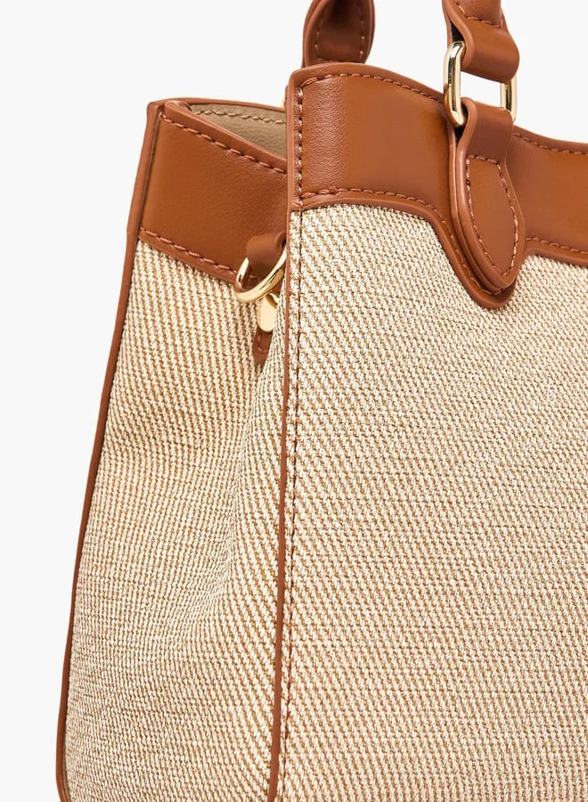 لو كونفورت Women Panelled Tote Bag with Detachable Strap and Button Closure
