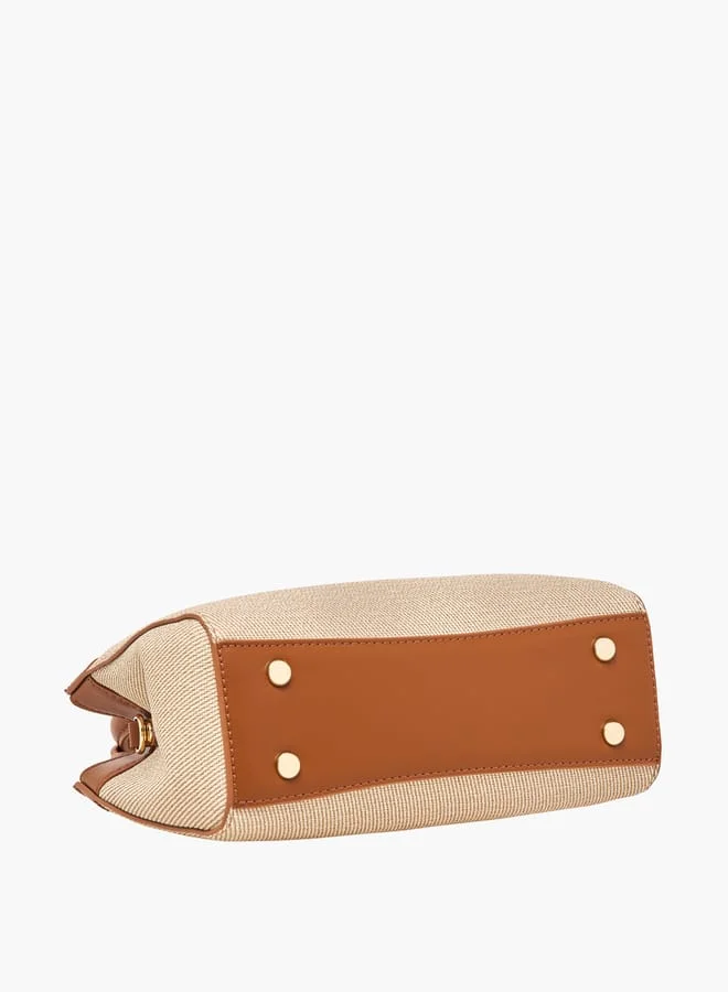 لو كونفورت Women Panelled Tote Bag with Detachable Strap and Button Closure