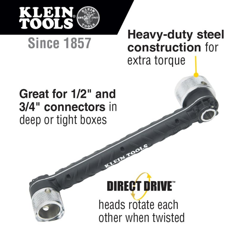 Klein Tools 56999 Conduit Locknut Wrench For 1/2-Inch And 3/4-Inch Connectors  Direct Drive Heads Rotate - Image 2