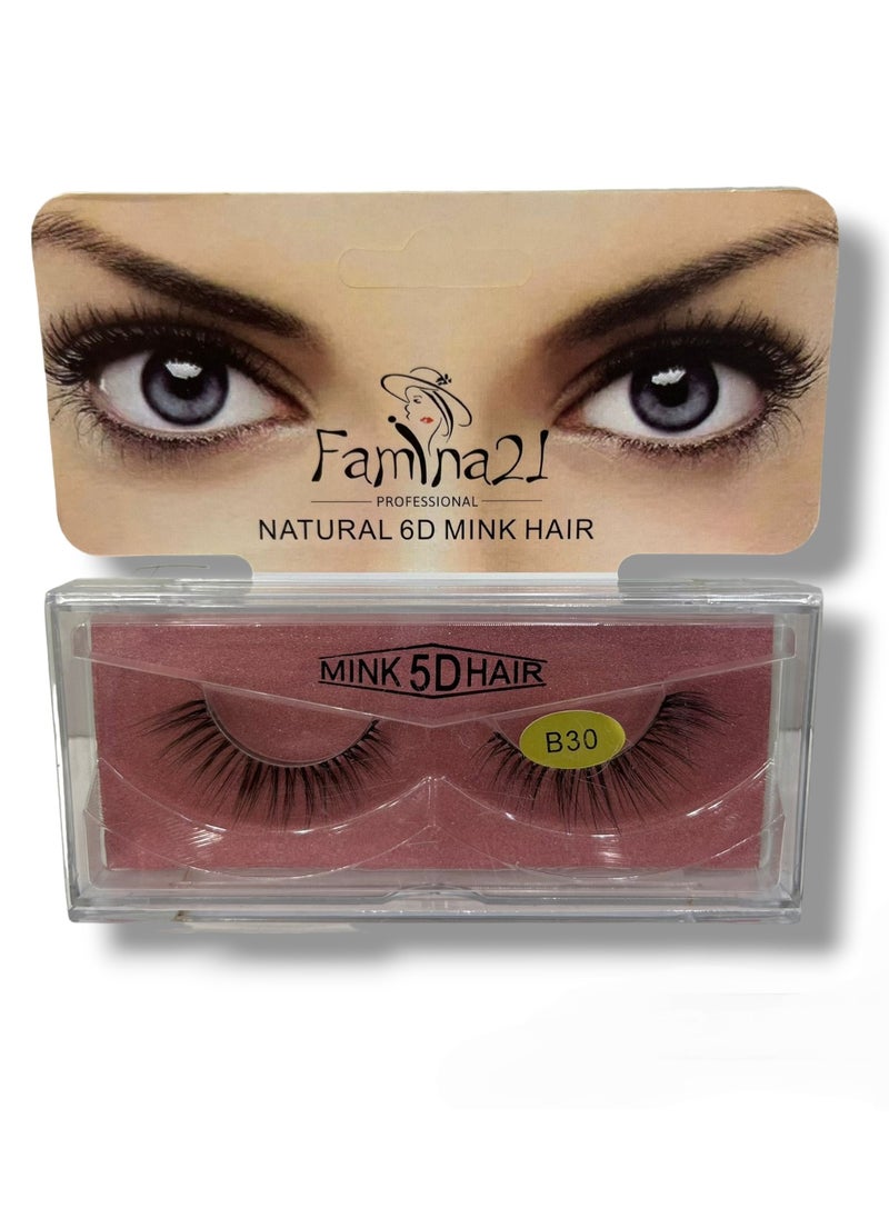 FAMINA21 Famina21 Natural 6D/5D Mink Hair Eyelashes - Set of 30 Models (B30) 